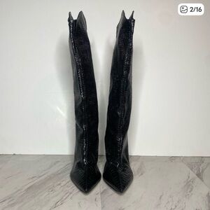 Schutz Maryana Black Crocodile Embossed Tall Heeled Boot 11B